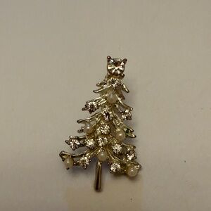 Christmas Tree Brooch with Pearls and Rhinestones